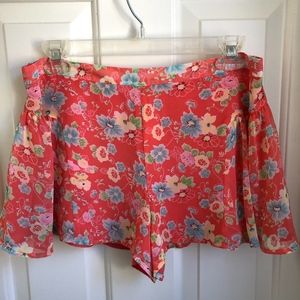 Free People Coral Floral Chiffon Short